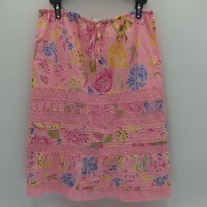 Banana Republic Floral Lace Trim Skirt 8 Fairycore Cotton Linen Shabby Chic Boho